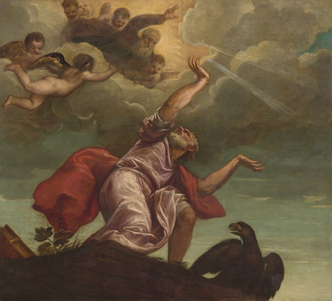 Titian, Saint John the Evangelist on Patmos, c. 1553-55 — the beloved apostle in old age, the only one of the Twelve to die a natural death